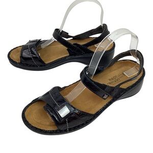 NAOT Papaya Wedge Leather Slingback Sandals Black